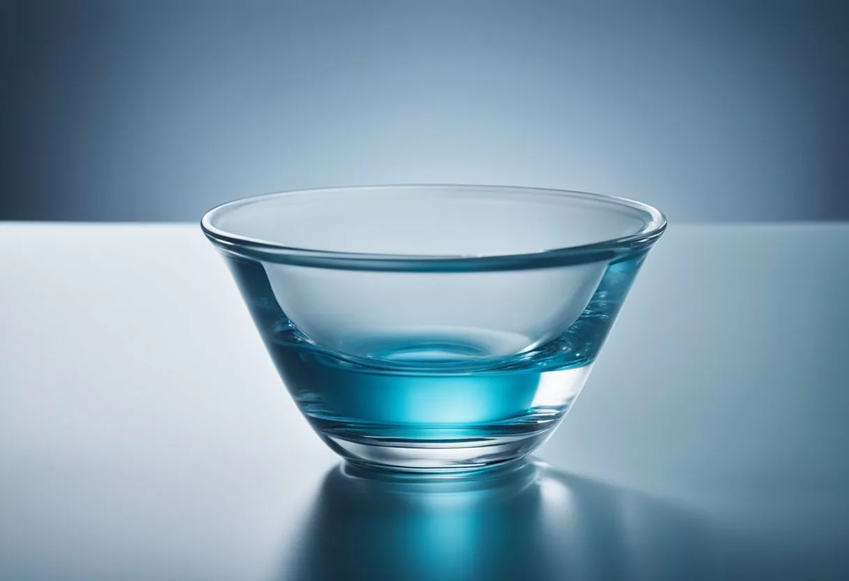 A clear glass bowl containing bleach and ammonia, with a visible reaction occurring as the two substances mix together