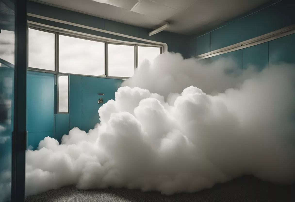 A cloud of toxic gas forms when bleach and ammonia are mixed in a small, enclosed room