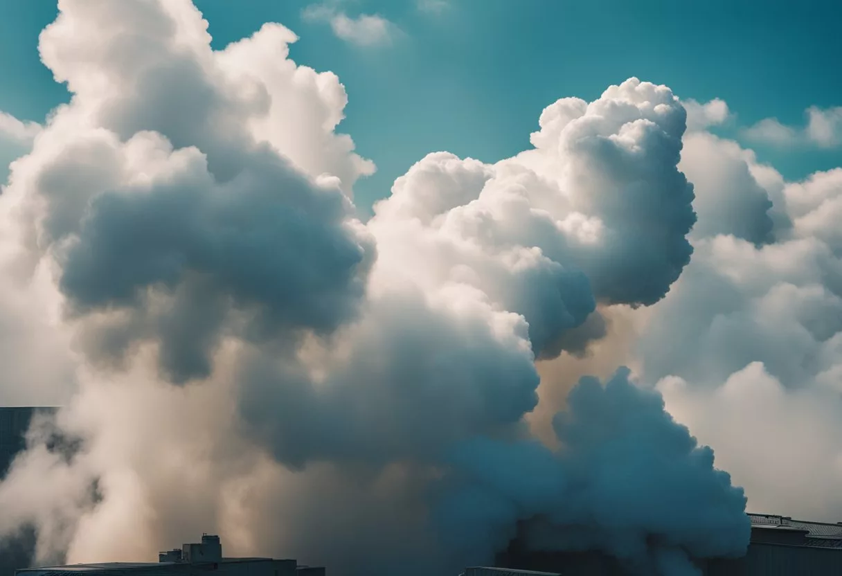 A cloud of toxic gas forms as bleach and ammonia mix in a small enclosed space