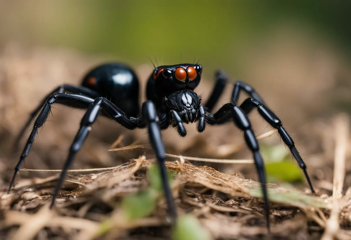 A black widow spider sinks its fangs into its prey, injecting venom and causing paralysis