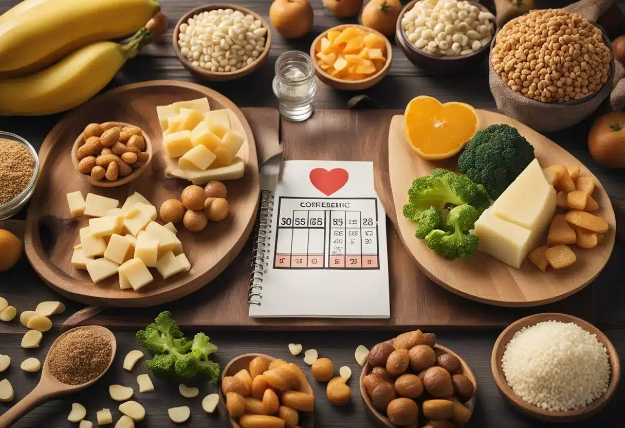 A table with various common foods and their corresponding glycemic index values. A heart symbol is placed next to low-glycemic foods