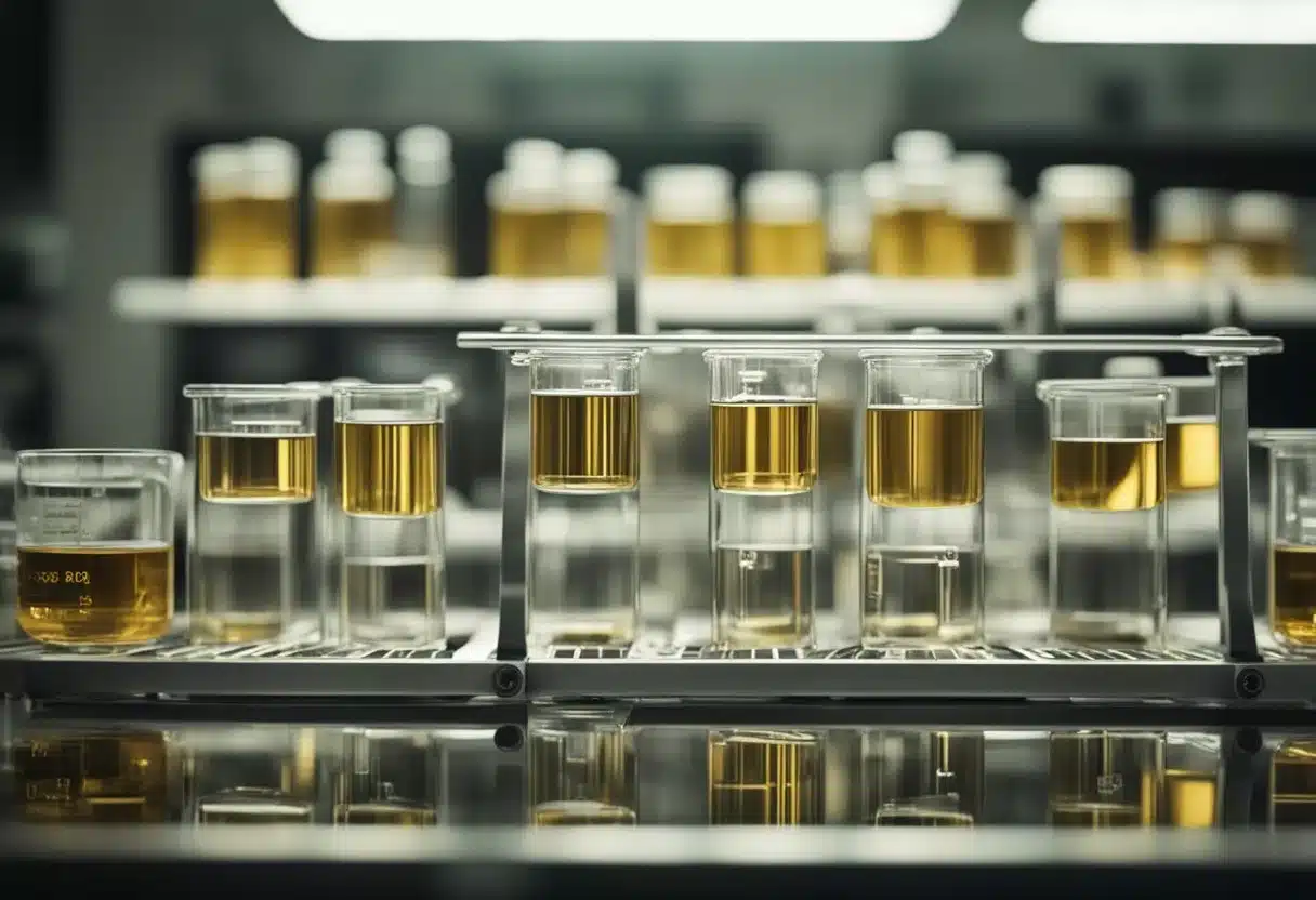 A laboratory setting with test tubes and equipment, showing elevated levels of liver enzymes