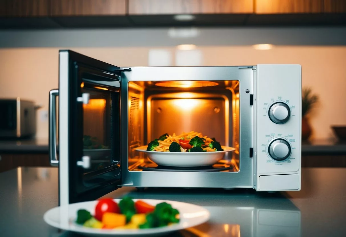 A microwave oven heating food with nutrient preservation