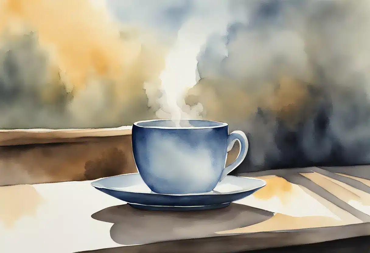 A coffee cup with Javaburn added sits on a table. Steam rises from the cup, and a sense of energy and vitality emanates from the scene