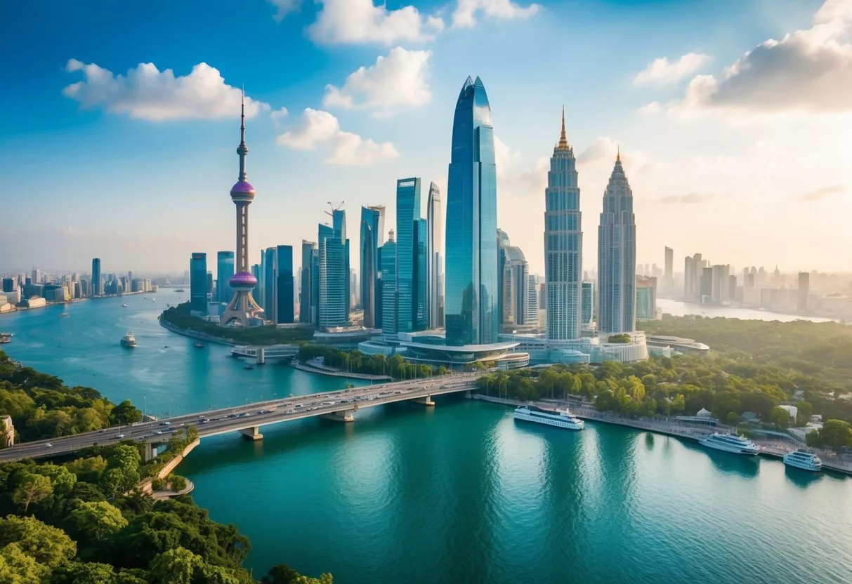 A bustling cityscape with iconic landmarks, surrounded by lush greenery and sparkling bodies of water, showcasing the global appeal of cosmetic surgery destinations