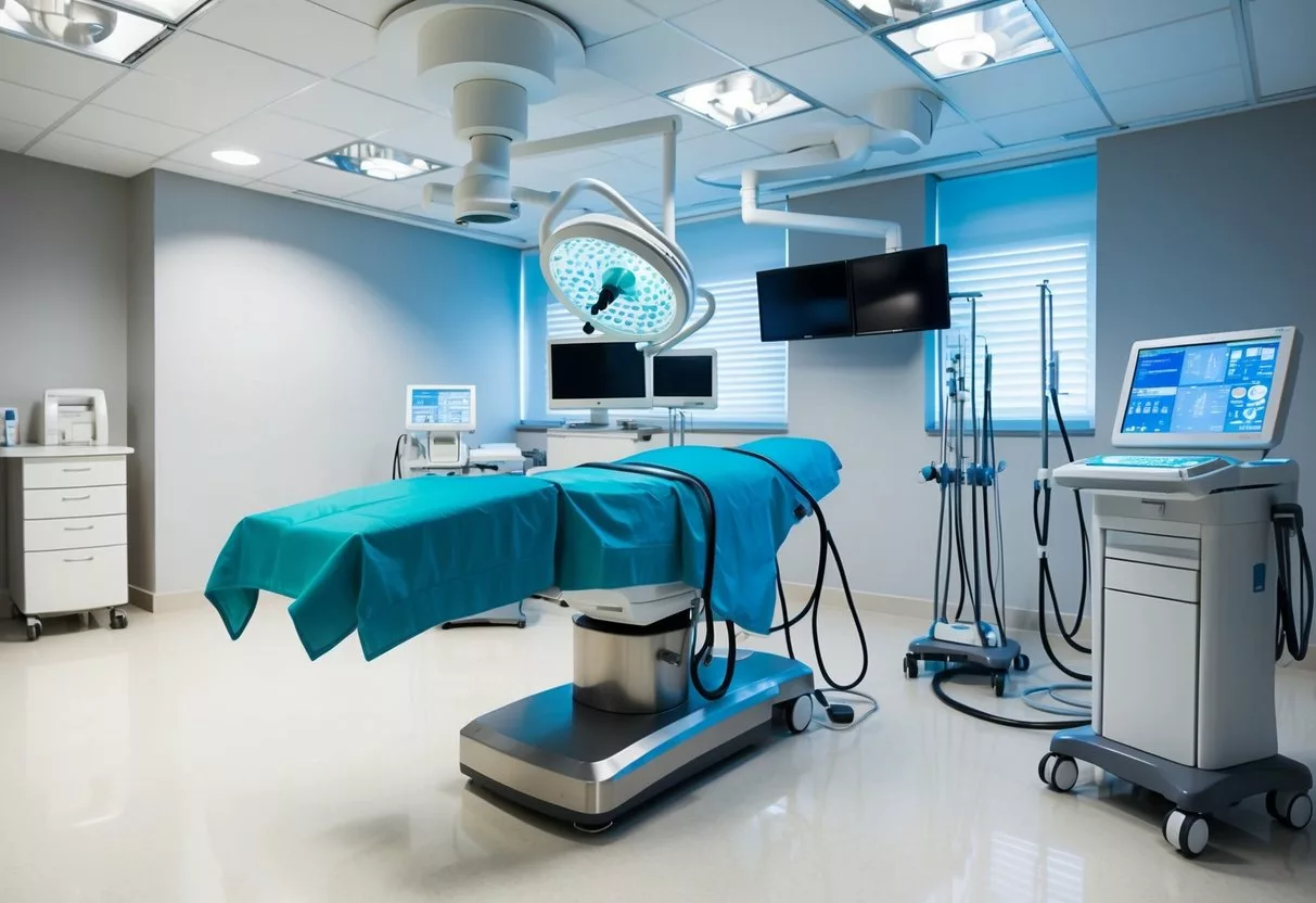 A modern, clean operating room with state-of-the-art equipment and technology for liposuction procedures