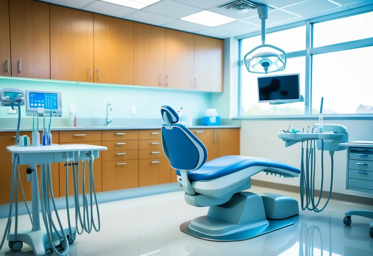 A bright, sterile dental office with modern equipment and tools for dental implant procedures