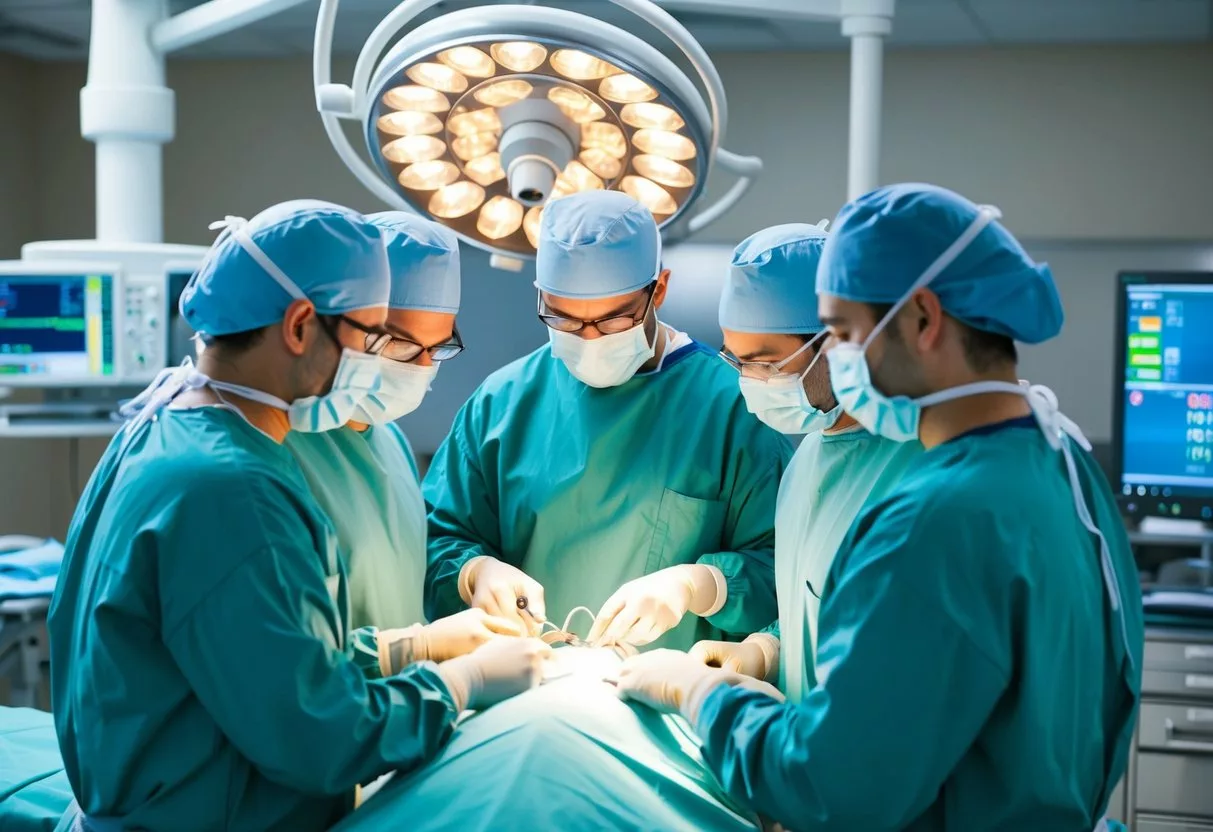 A surgical team performing weight loss surgery in an operating room