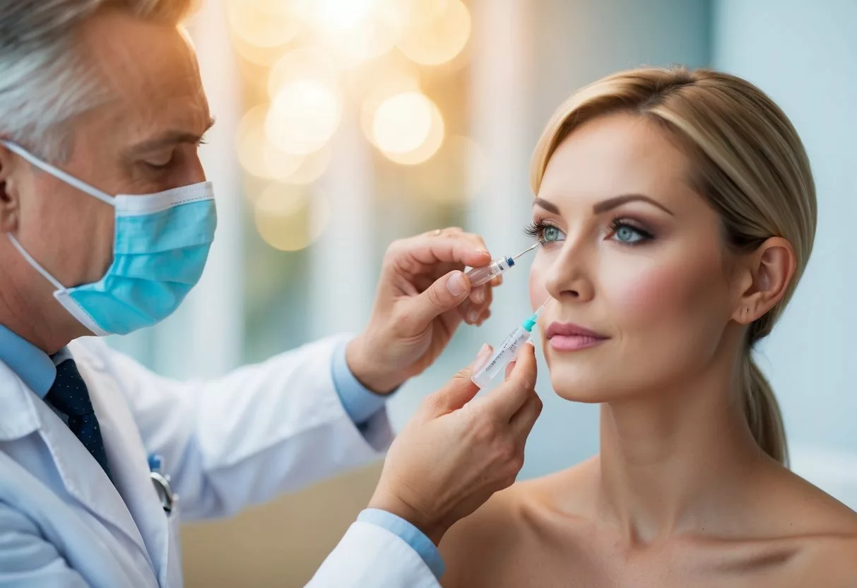 A doctor administering botox injections to a patient's face