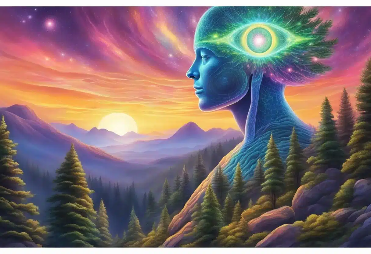 A glowing pineal gland emits energy, illuminating the surrounding area with a vibrant, otherworldly light