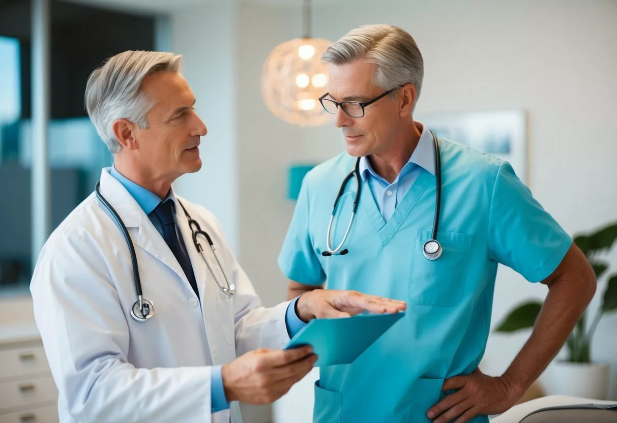 A doctor discussing treatment options with a patient in a modern clinic setting