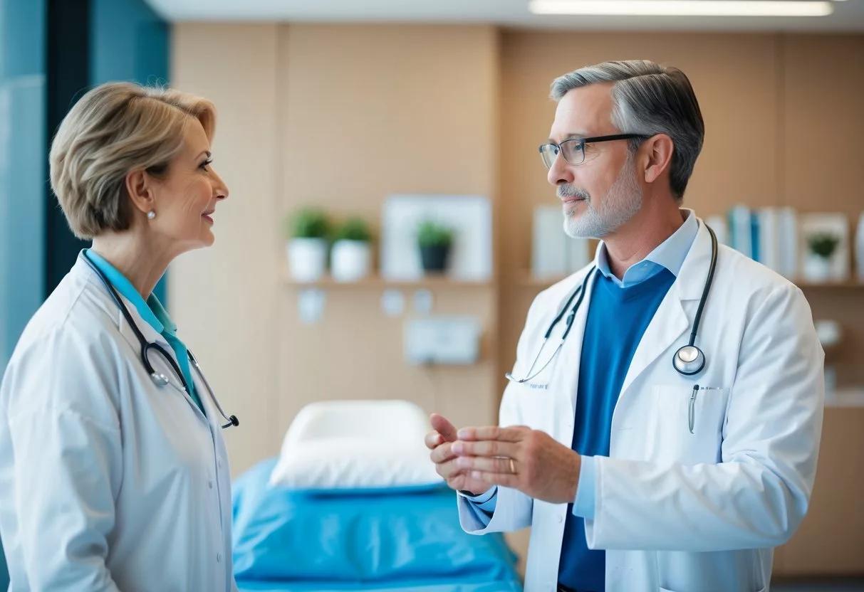 A doctor discussing treatment options with a patient in a modern clinic setting