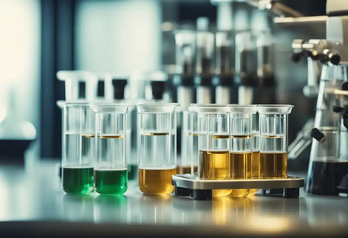 A laboratory setting with test tubes and equipment, showing elevated liver enzyme levels