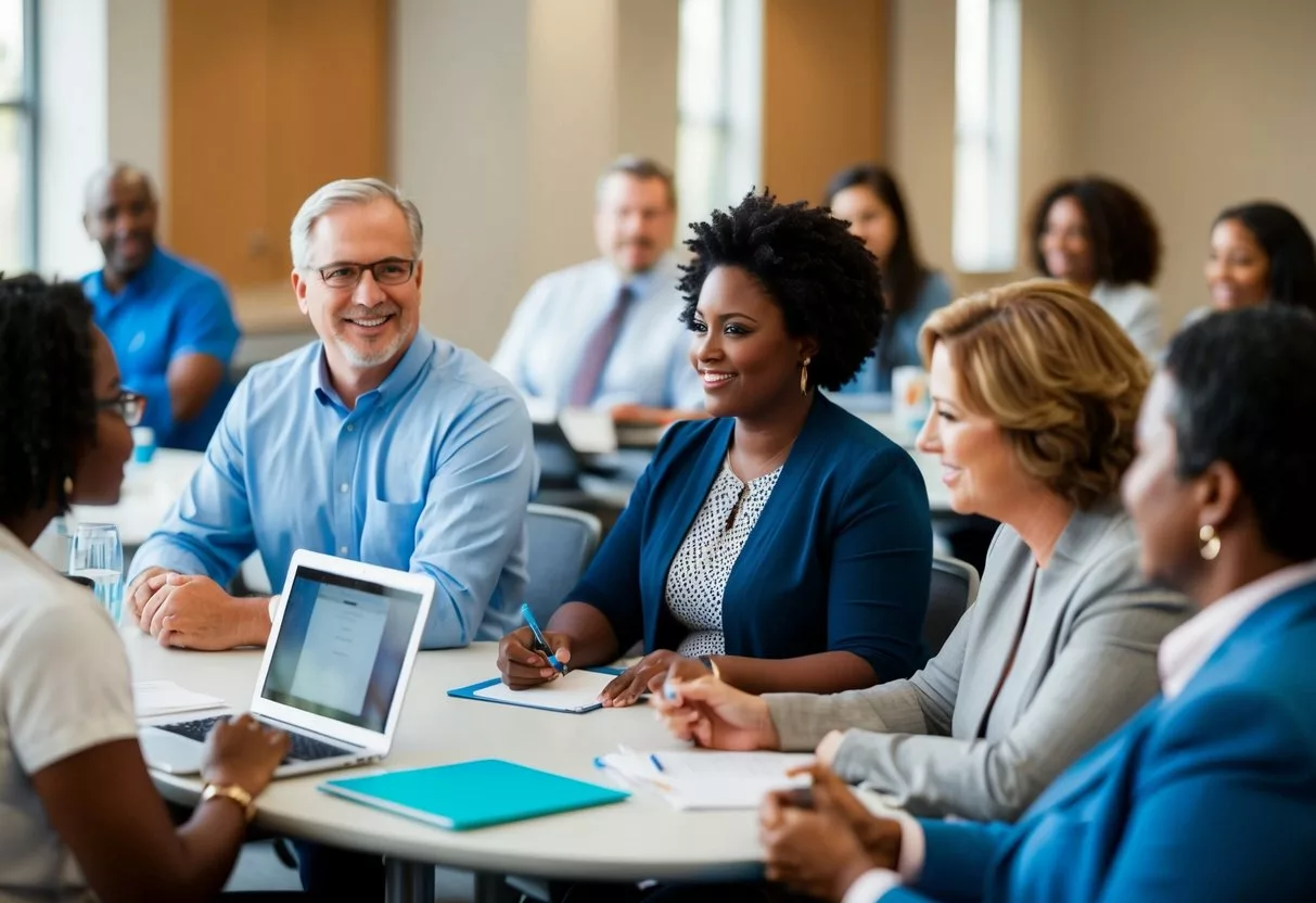 A group of individuals attending a diabetes management program, engaged in learning and support activities