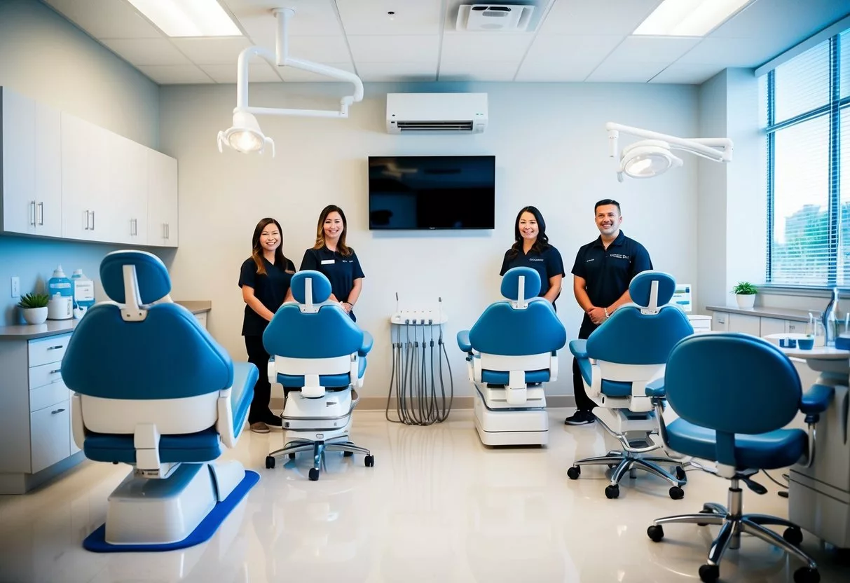 A bright, modern orthodontic office with comfortable chairs, dental equipment, and friendly staff