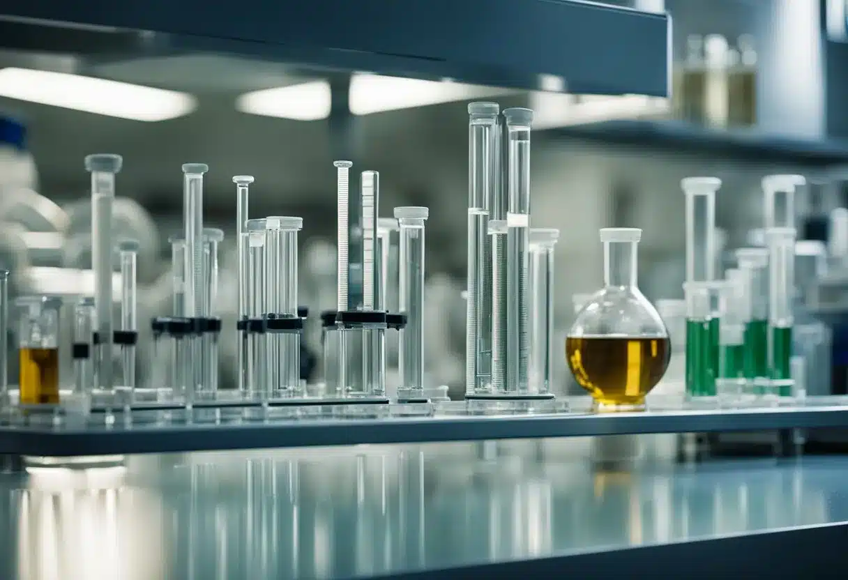 A laboratory setting with test tubes and equipment, showing elevated levels of liver enzymes