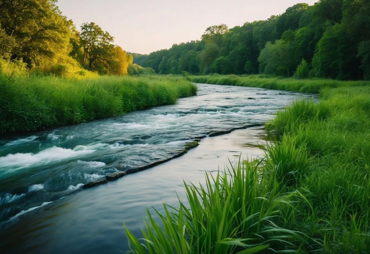 A serene natural landscape with a flowing river and lush greenery, symbolizing the process of detoxification and renewal