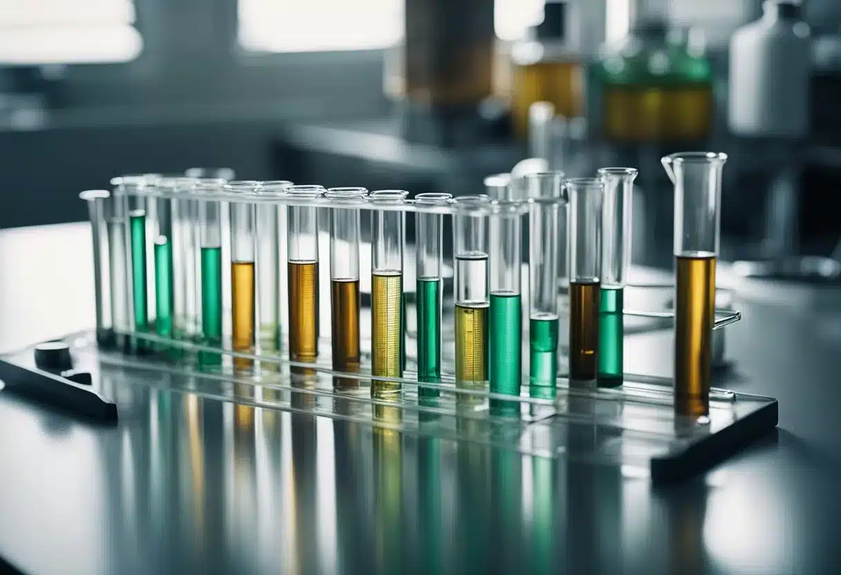 A laboratory setting with test tubes and equipment, showing elevated levels of parathyroid hormone