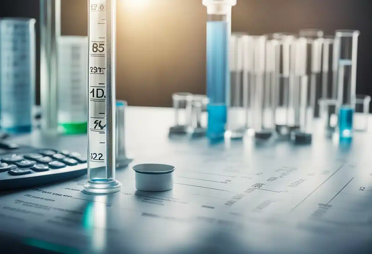 A laboratory setting with a test tube labeled "Parathyroid Hormone" and a graph showing elevated levels