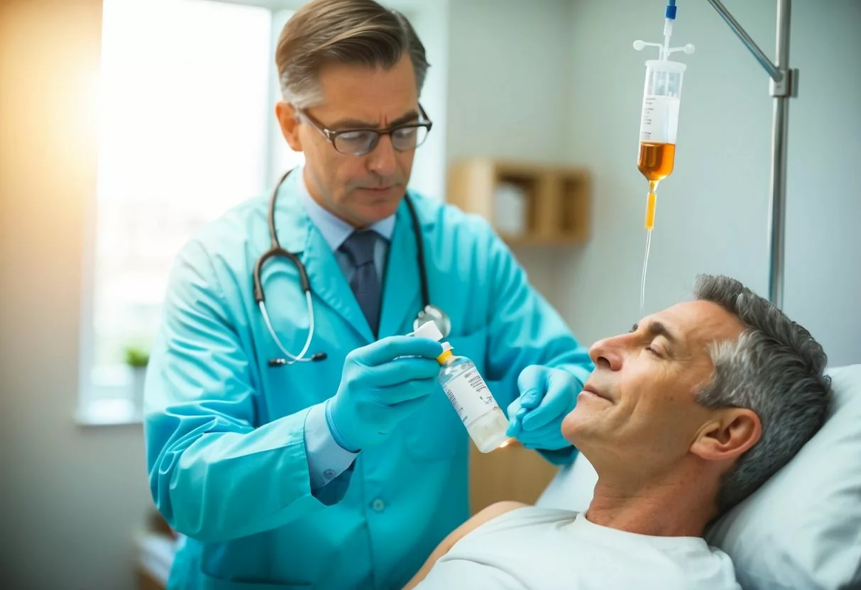 A doctor administering magnesium supplements to a patient through an IV drip